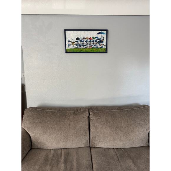 Whimsical Original Oil Painting of Ducks with Umbrellas - Picture 8 of 8